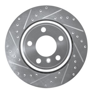 BMW X5 Brake Rotor (1) - Rear Left - R1 Concepts - Drilled & Slotted - Silver - `02-`06
